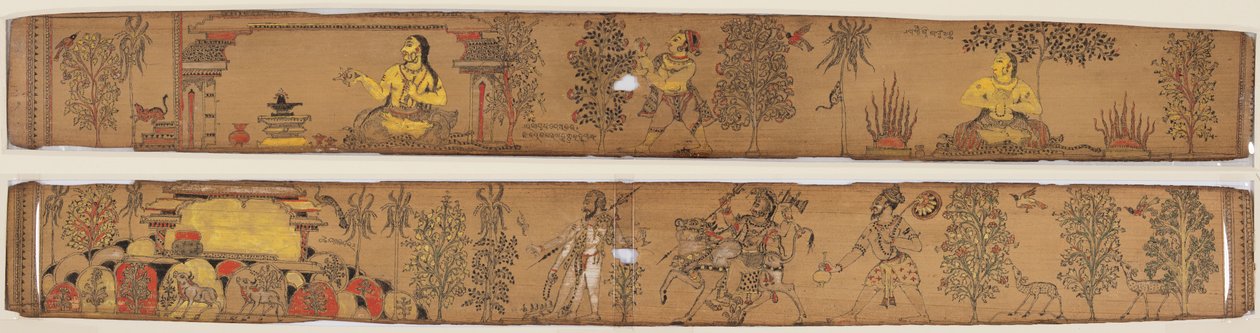 Ein Prinz übt Askese (recto); Shiva und seine Anhänger kehren zum Berg Kailash zurück (verso), aus einer Romanze von Chandrabhanu und Lavanyavati von Upendra Bhanja (1670–1740) von Unknown artist