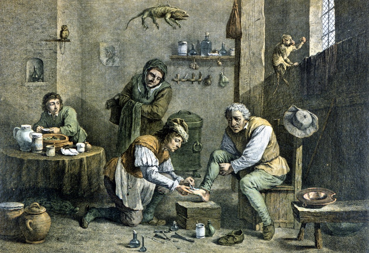 Ein Landarzt, der einen seiner Patienten behandelt von Unknown artist