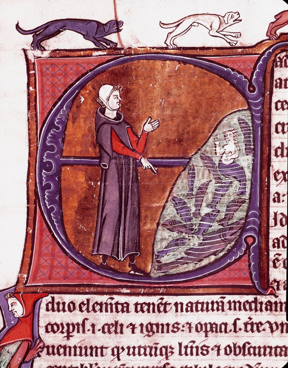 Ein Mönch vor einem Teich, eine Meerjungfrau ist unter den Fischen dargestellt. Miniatur aus dem Manuskript „Speculum historiale“ von Vincent de Beauvais von Unknown artist