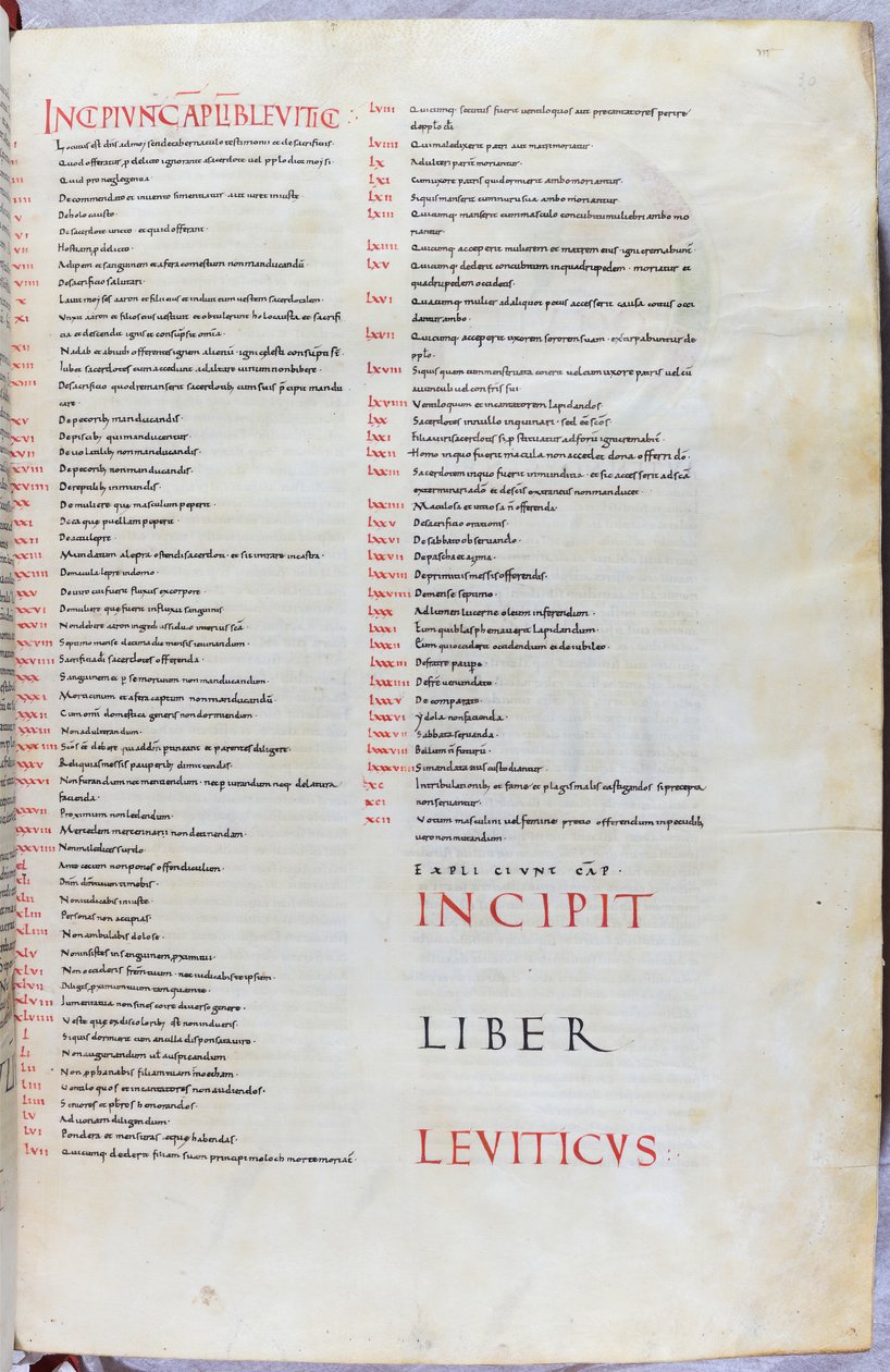 Eine Seite aus der Bibel des 11. Jahrhunderts mit dem Incipit des Buches Levitikus von Unknown artist
