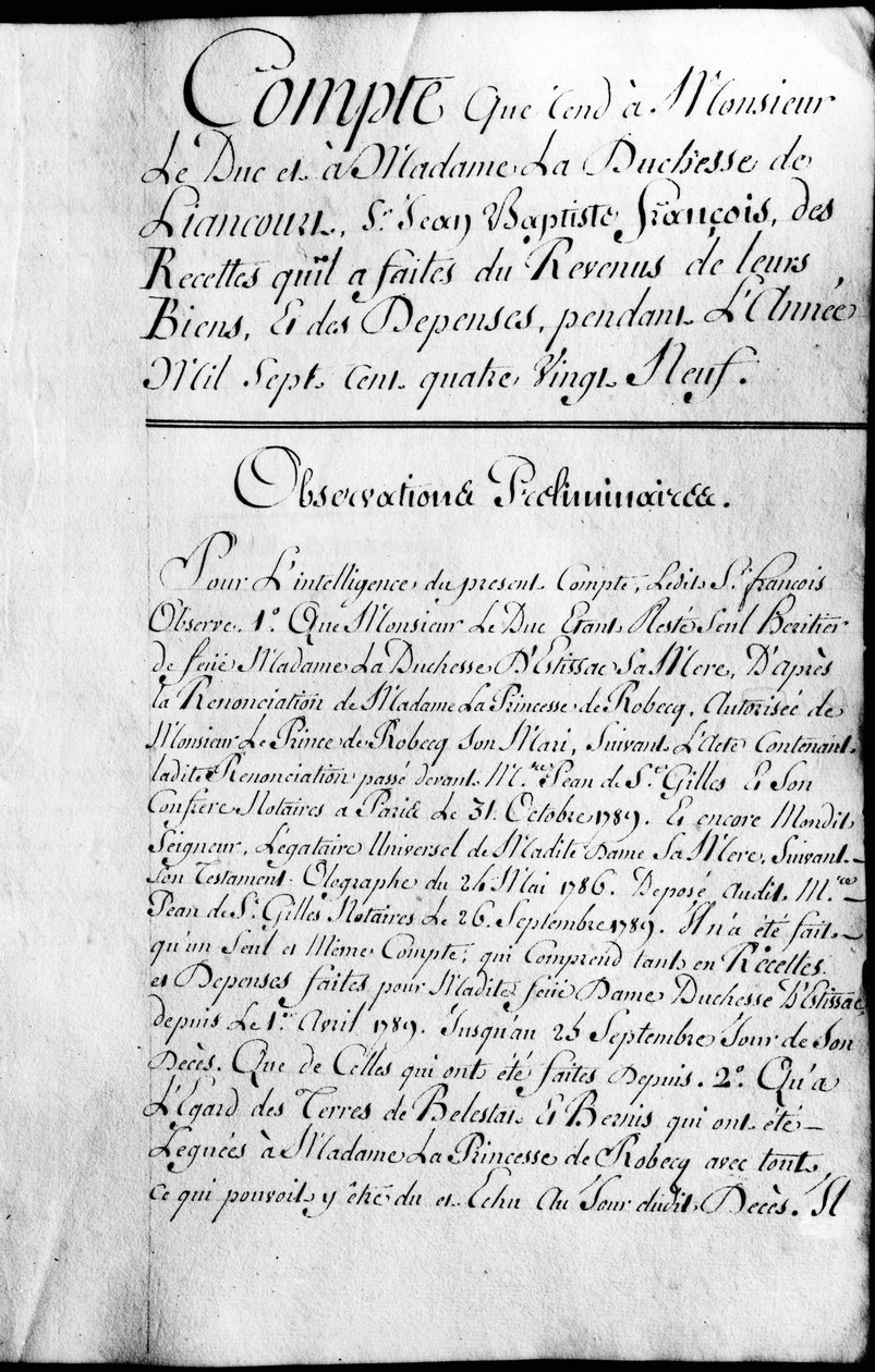 Kontobuch für das Jahr 1789 des Besitzes des Herzogs von Rochefoucauld Liancourt von Unknown artist