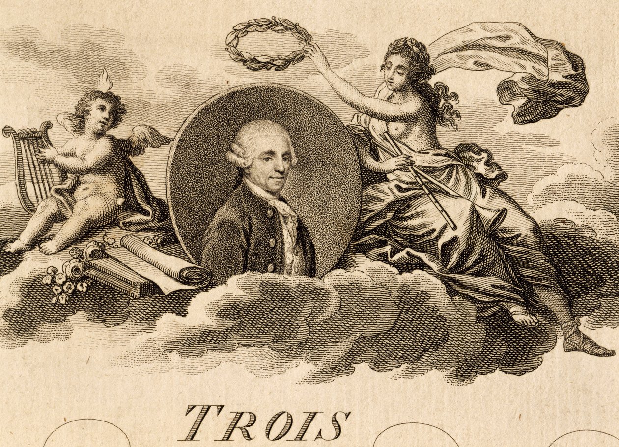 Allegorie von Franz Joseph Haydn (1732-1809) auf der Titelseite der Partitur für Drei Quartette, Opus 75, Buch I von Unknown artist