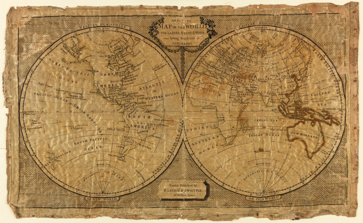 Eine Umrisskarte der Welt für Damenhandarbeiten und junge Geographieschüler von Unknown artist
