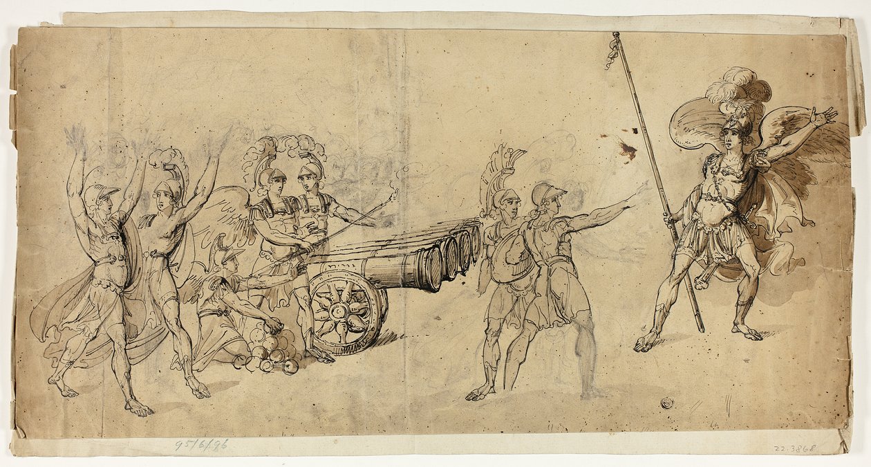 Engel-Artillerie (recto); Kampfszene (verso) von Unknown artist