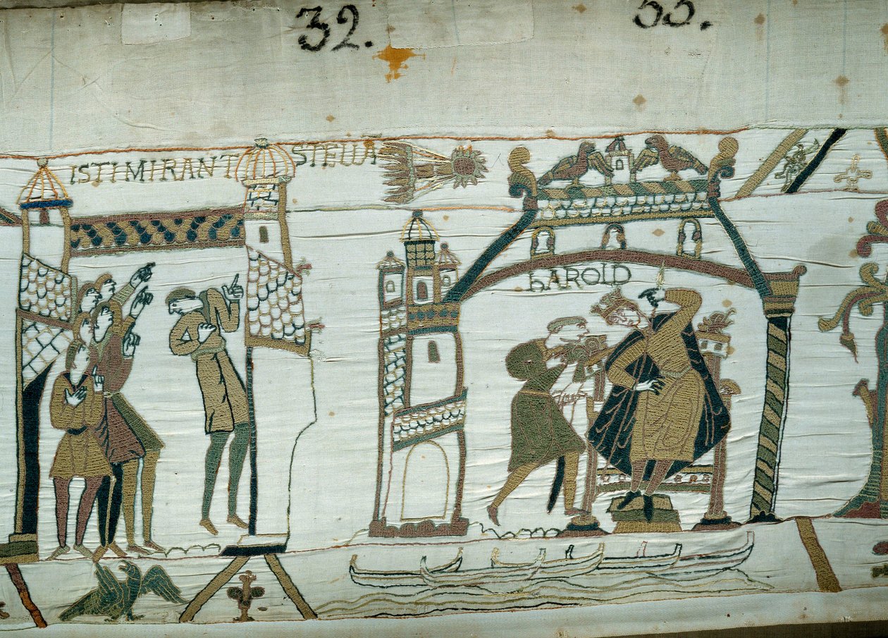 Astrologen berichten über das Erscheinen des Kometen (Halley), ein Vorzeichen des Unglücks für Harold, kaum zum König von England gekrönt (Detail) von Unknown artist