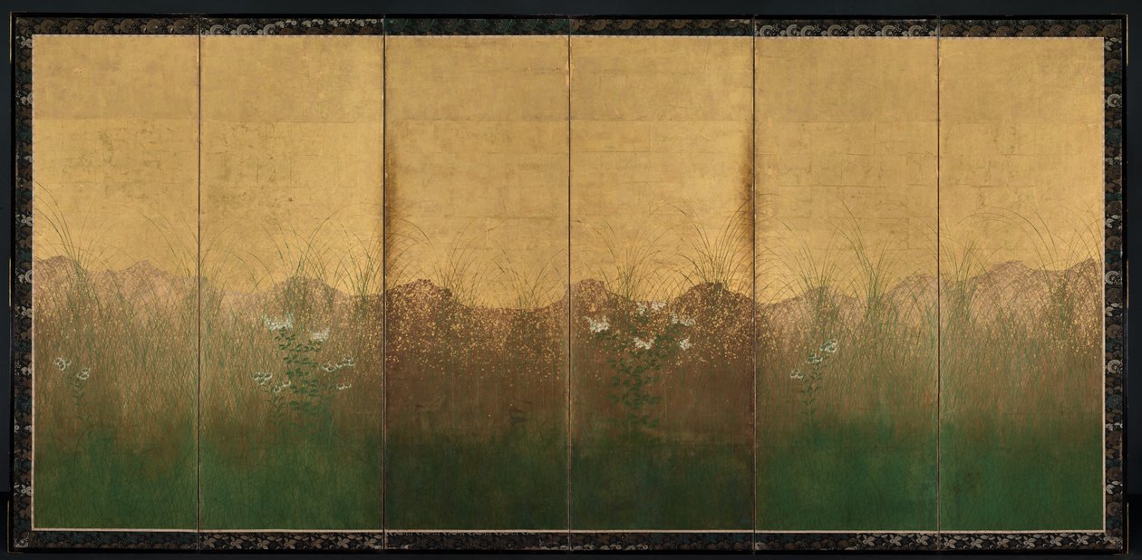 Herbstabend mit Vollmond auf der Musashino-Ebene von Unknown artist