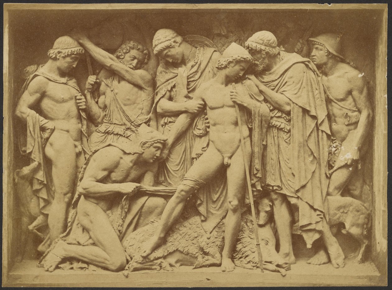 [Basrelief von Männern und totem Eber] von Unknown artist