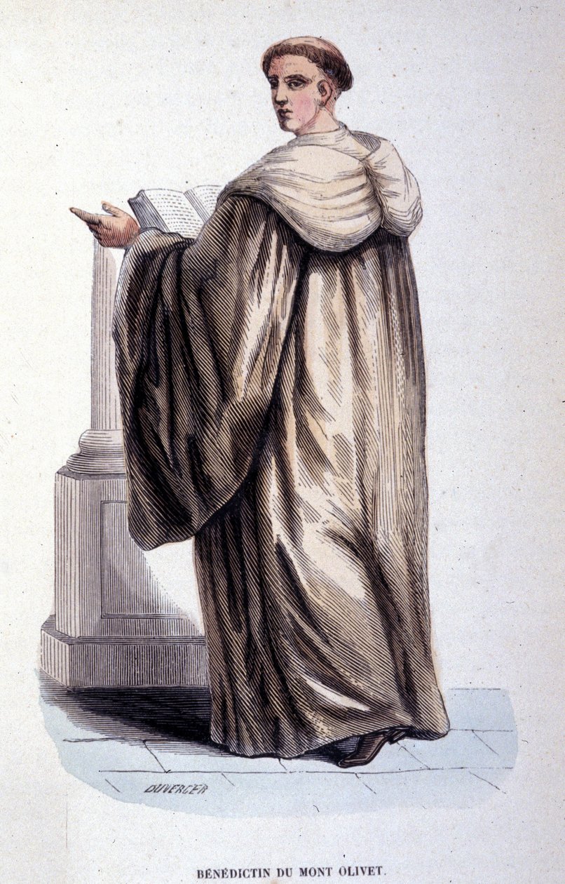 Benediktiner vom Mont Olivet. Stich aus einem Album über religiöse Orden, Paris von Unknown artist