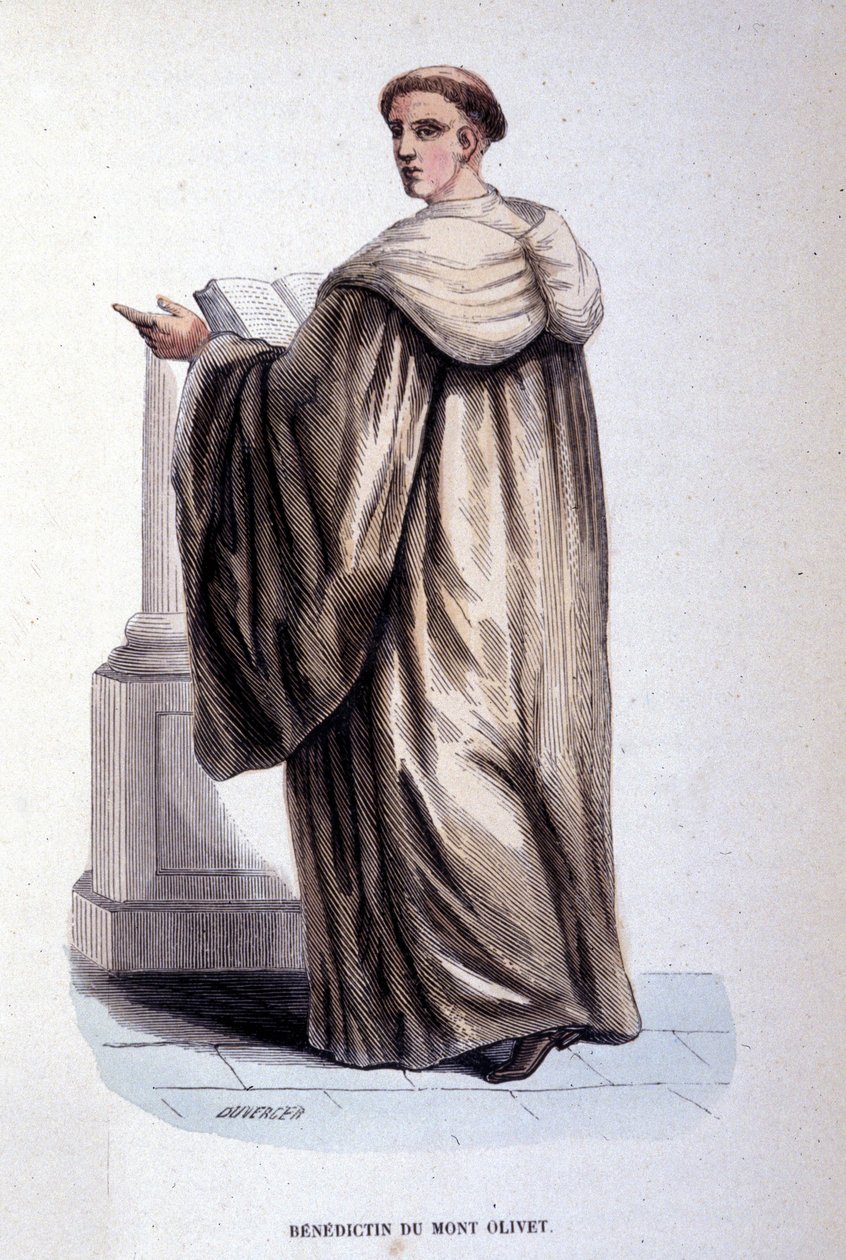Benediktiner von Monte Oliveto oder Olivetaner, religiöser Orden, der im 14. Jahrhundert in Siena gegründet wurde. Gravur des 19. Jahrhunderts. Privatsammlung, Mailand. von Unknown artist