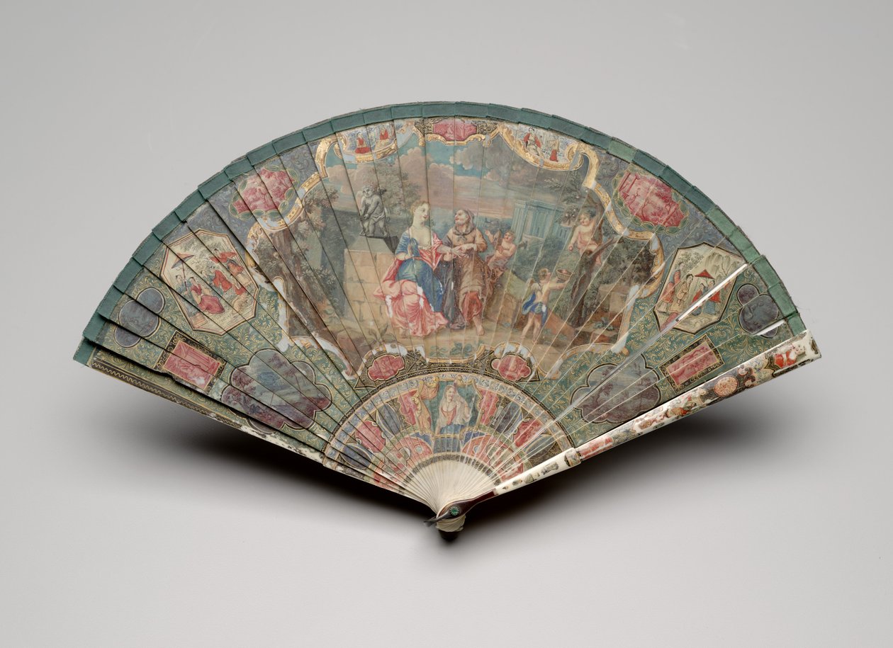 Brisé-Fächer mit Wahrsagerin und Chinoiserie-Motiven, ca. 1700-25 von Unknown artist