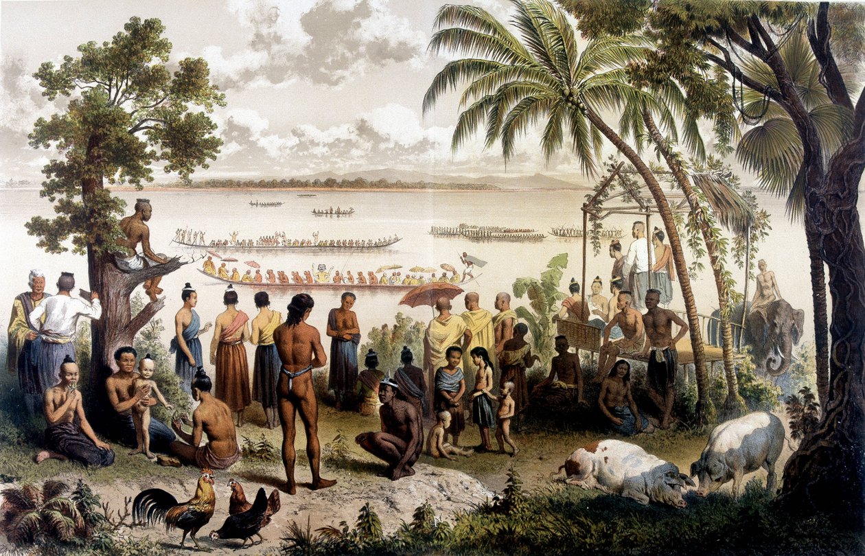 Kanu-Rennen in Bassac, Laos. Atlas der Erkundungsreise nach Indochina in den Jahren 1866 - 1868, herausgegeben von F. Garnier von Unknown artist