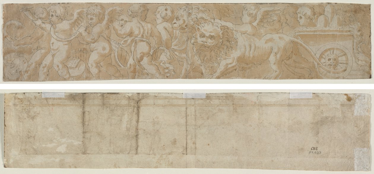 Von Löwen gezogener Wagen mit Amorini (recto) Teilweise architektonische Studie (verso) von Unknown artist