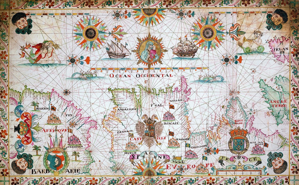 Karte des westlichen Mittelmeers mit der nordafrikanischen und spanischen Küste sowie dem Atlantik von Unknown artist