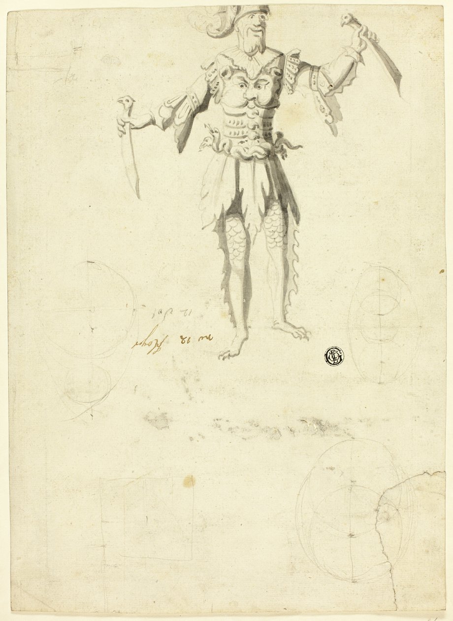 Kostümierter Mann mit zwei Schwertern von Unknown artist