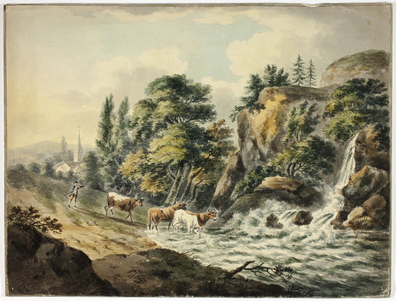 Kuhherde zum Fluss getrieben von Unknown artist