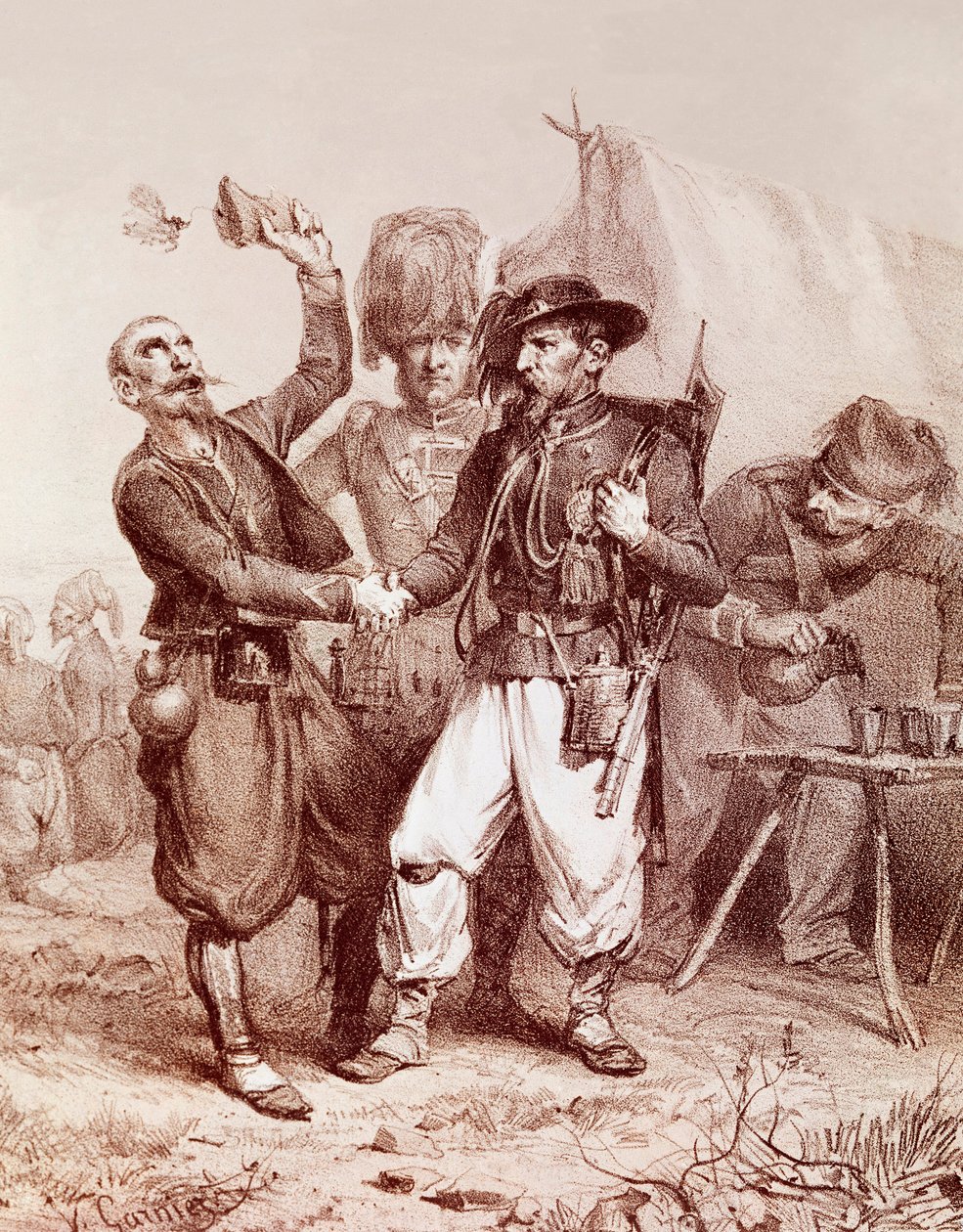 Krimkrieg (1853-1856): Allegorie der Allianz zwischen Frankreich, dem Königreich Sardinien und England gegen Russland. 1854 von Unknown artist