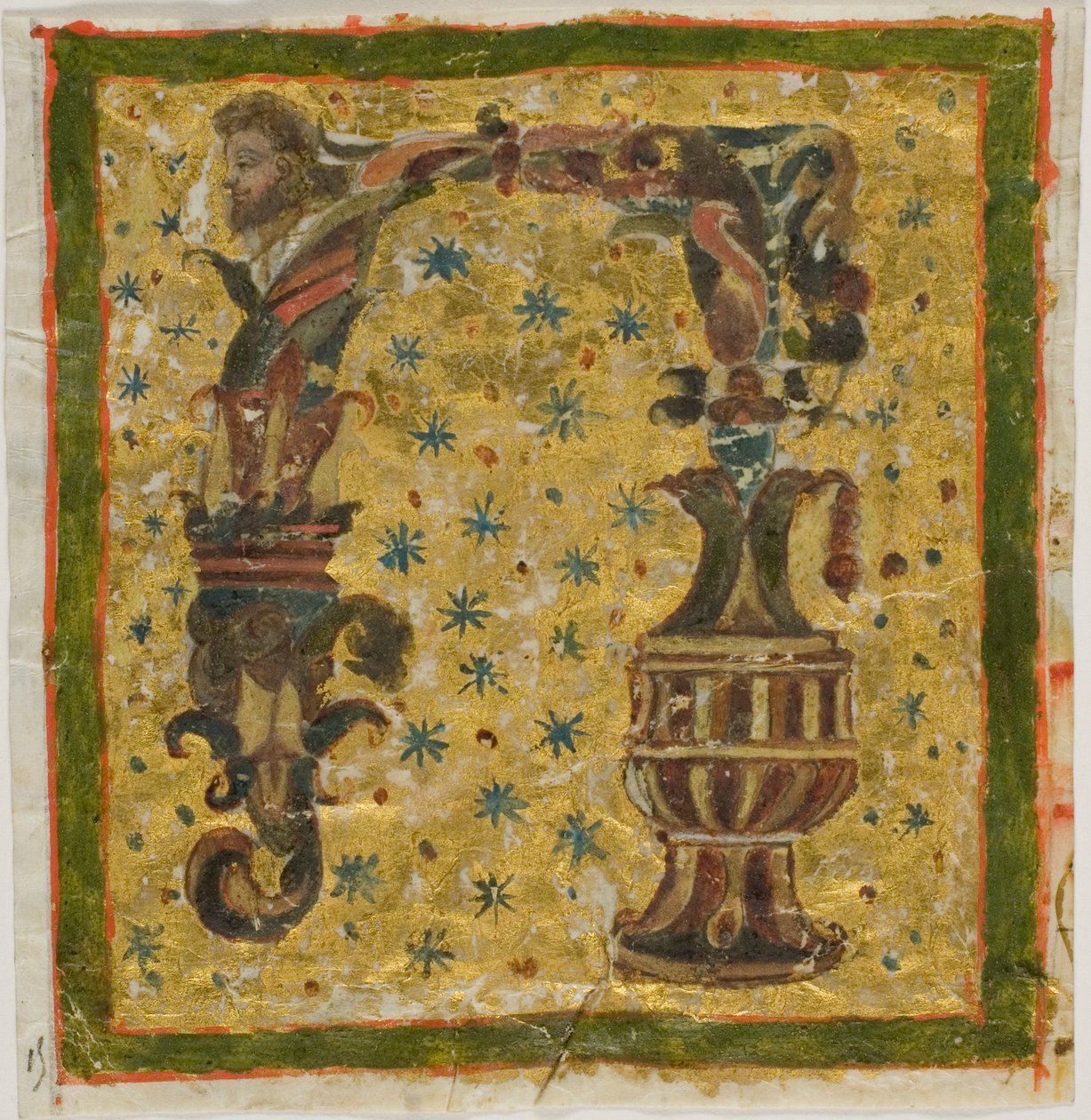 Geschmückter Initialbuchstabe "N" mit Terme (oder Groteske) und Urne aus einem Manuskript von Unknown artist