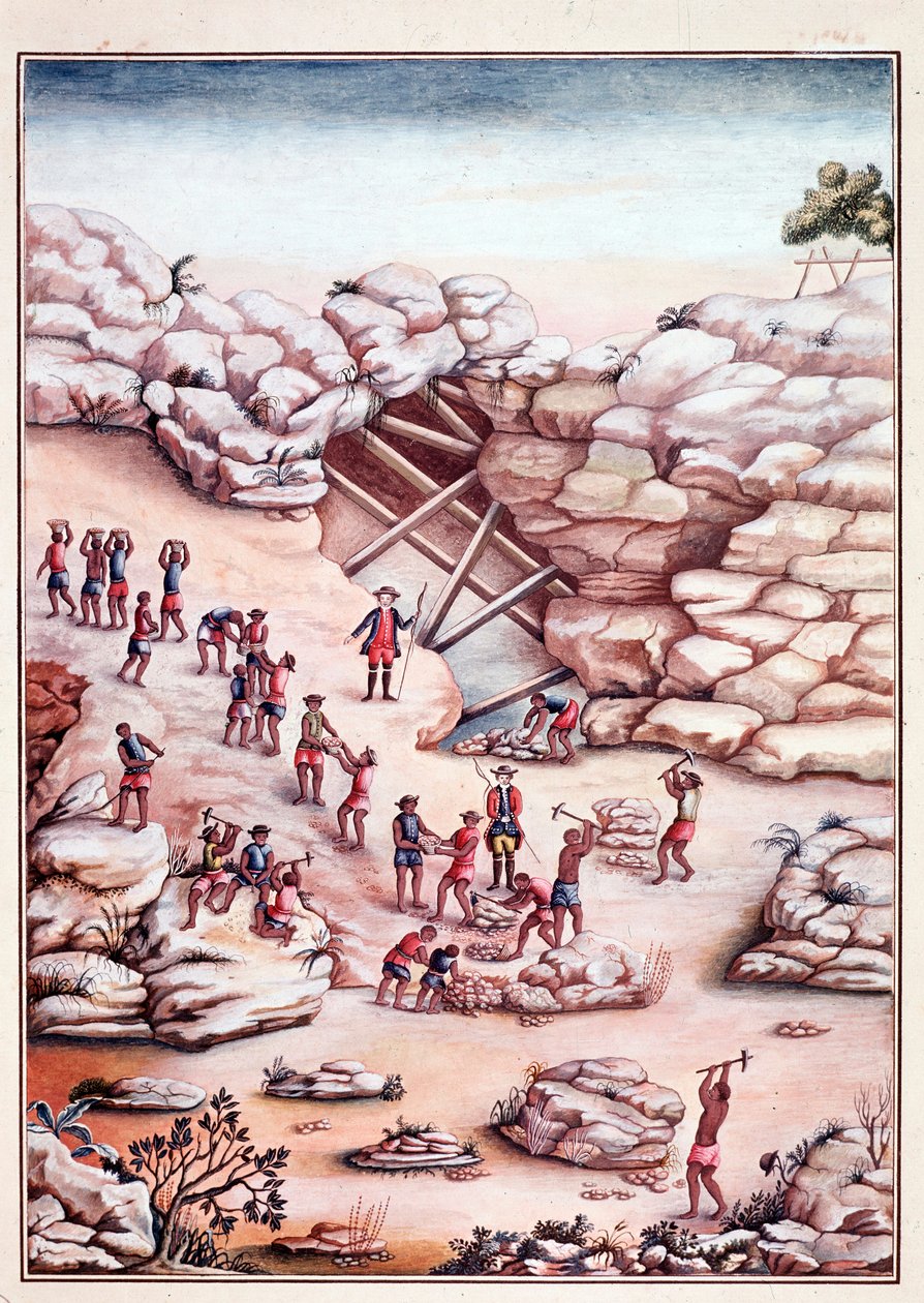 Diamantenabbau in einer Mine in Brasilien. Aquarell des 18. Jahrhunderts Rio de Janeiro, Biblioteca Nazionale von Unknown artist