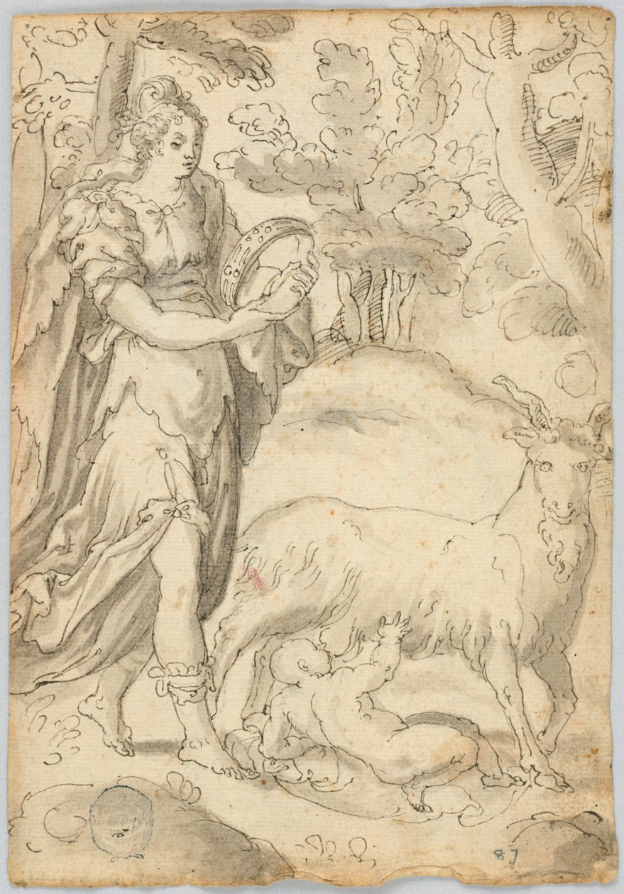 Zeichnung: A) Rhea und der Säugling Jupiter. B) St. Franz von Assisi von Unknown artist