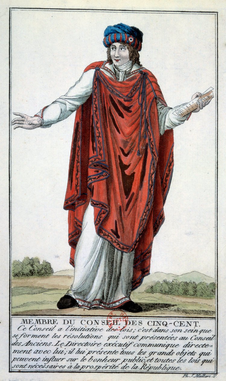 Exekutivrat: Kostüm eines Mitglieds des Fünfhundertrats. Gravur des 18. Jahrhunderts Paris, B.N. von Unknown artist