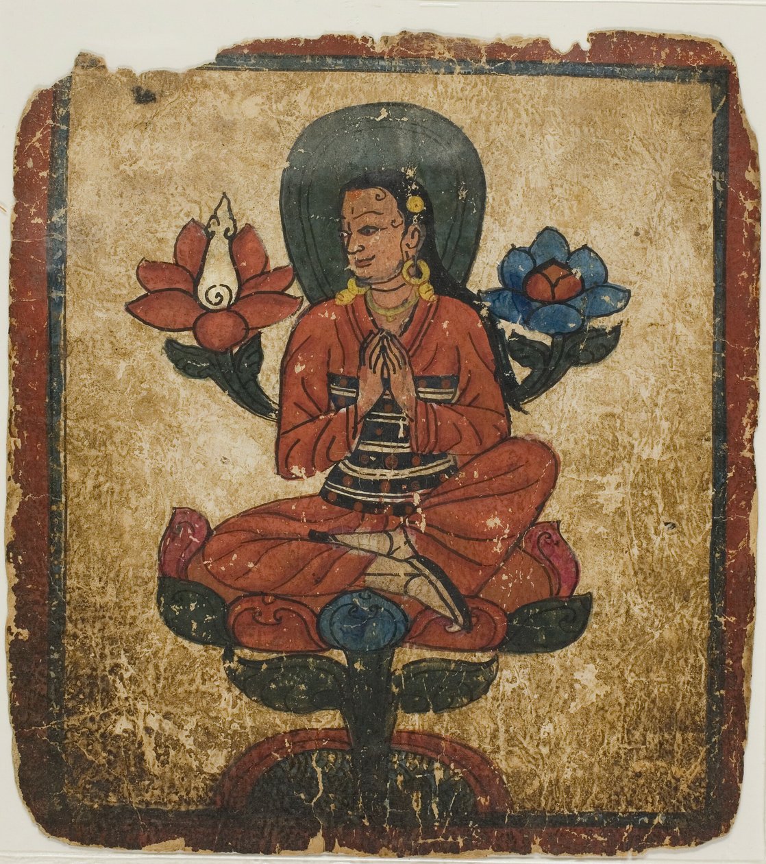 Figur auf Lotus sitzend, aus einem Satz von Initiationskarten (Tsakali) von Unknown artist