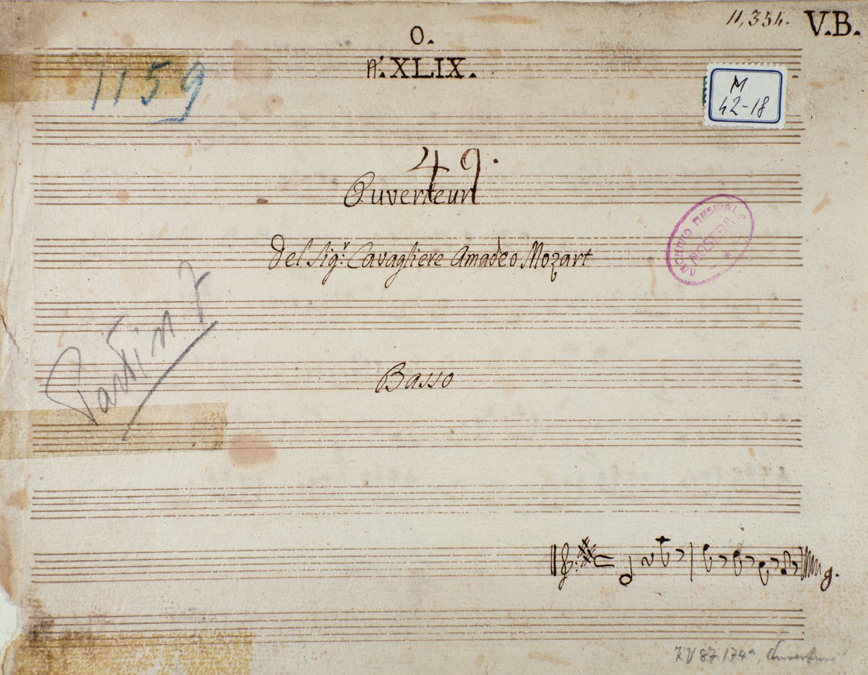 Erste Seite von Mithridate, König von Pontus, Oper von Mozart (1770) von Unknown artist