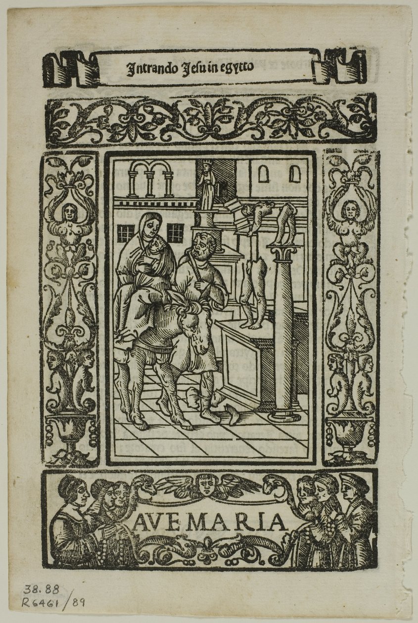 Flucht nach Ägypten aus Rosario della V. Maria von Castellanus, Platte 89 aus Holzschnitten aus Büchern des XVI. Jahrhunderts von Unknown artist