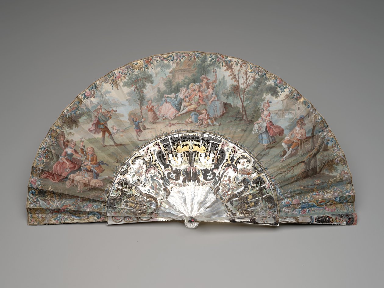 Faltfächer mit einer pastoralen Szene, ca. 1740er-50er von Unknown artist