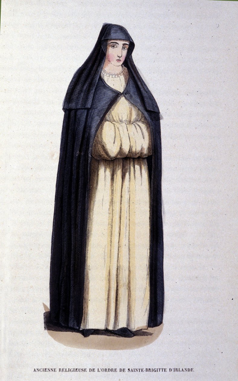 Ehemalige Nonne des Ordens der Heiligen Brigitte von Irland. Gravur aus einem Album über religiöse Orden, Paris von Unknown artist
