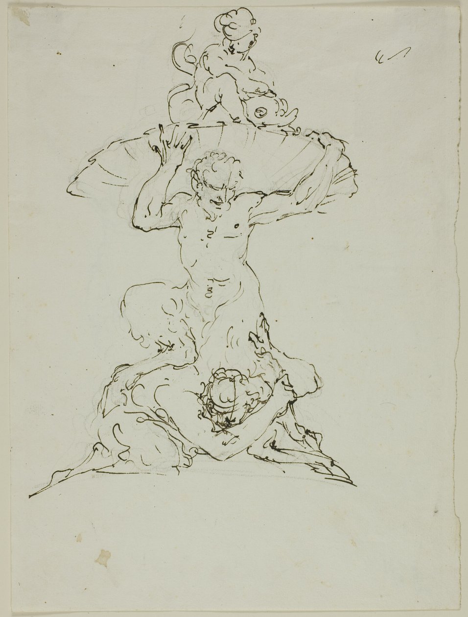Brunnen mit Satyr und Putto (recto); Punchinello (verso) von Unknown artist