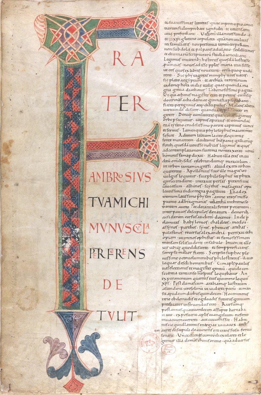 Frater Ambrosius michi munuscula perferens. Capulettera des Widmungsbriefes des Hl. Hieronymus von Unknown artist