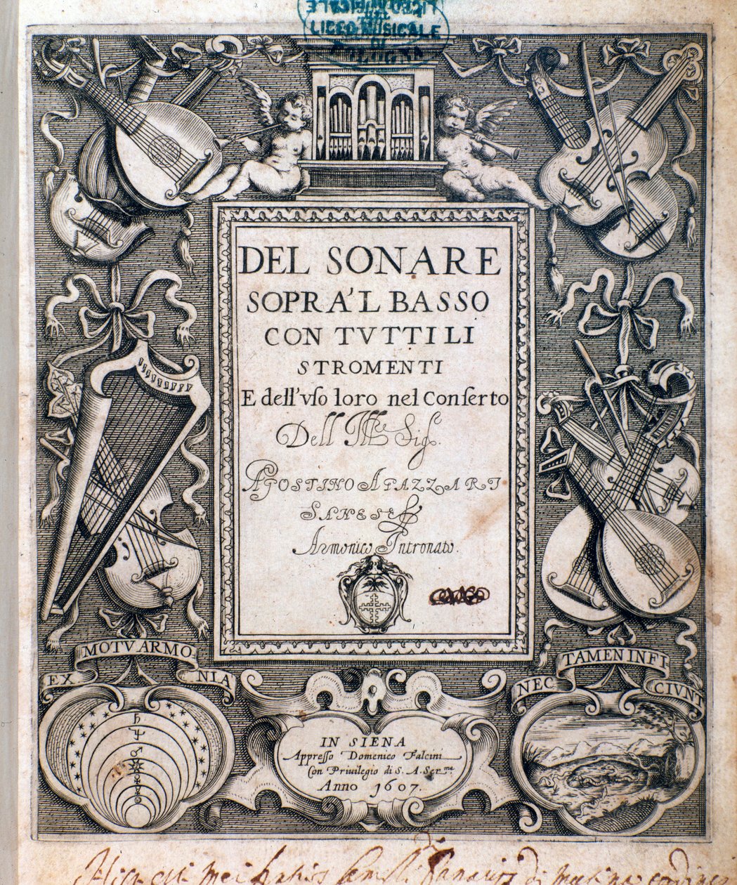 Frontispiz von del sonare sopra il basso von Agostino Agazzari von Unknown artist
