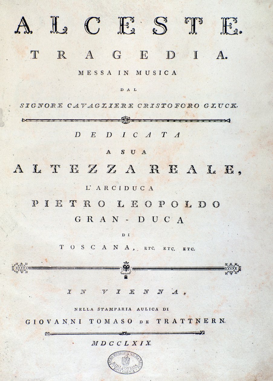 Frontispiz des Notenblatts von Alceste, Oper von C. W. Gluck von Unknown artist