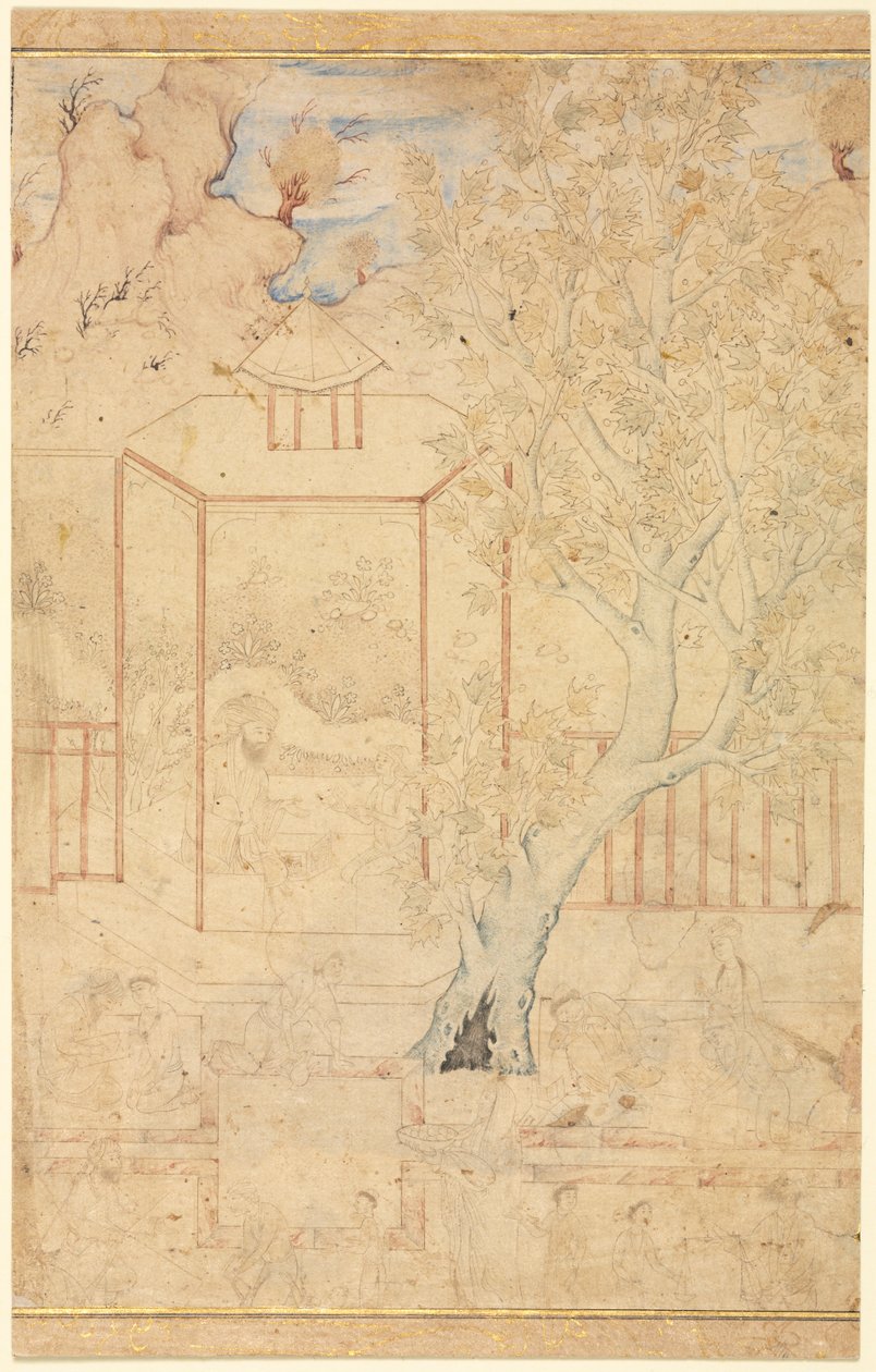 Gartenszene mit einem Meister, der einen Schüler in einem Pavillon unterrichtet von Unknown artist