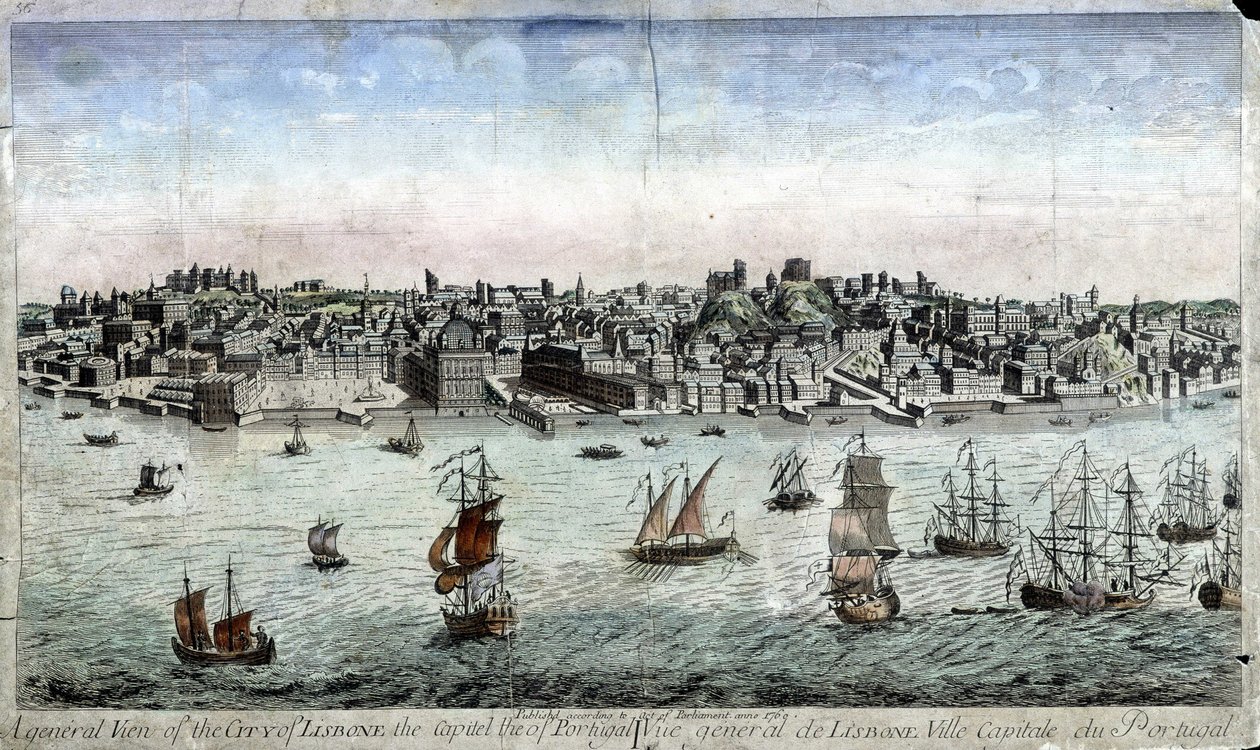 Gesamtansicht von Lissabon, Hauptstadt von Portugal - Gravur von Unknown artist