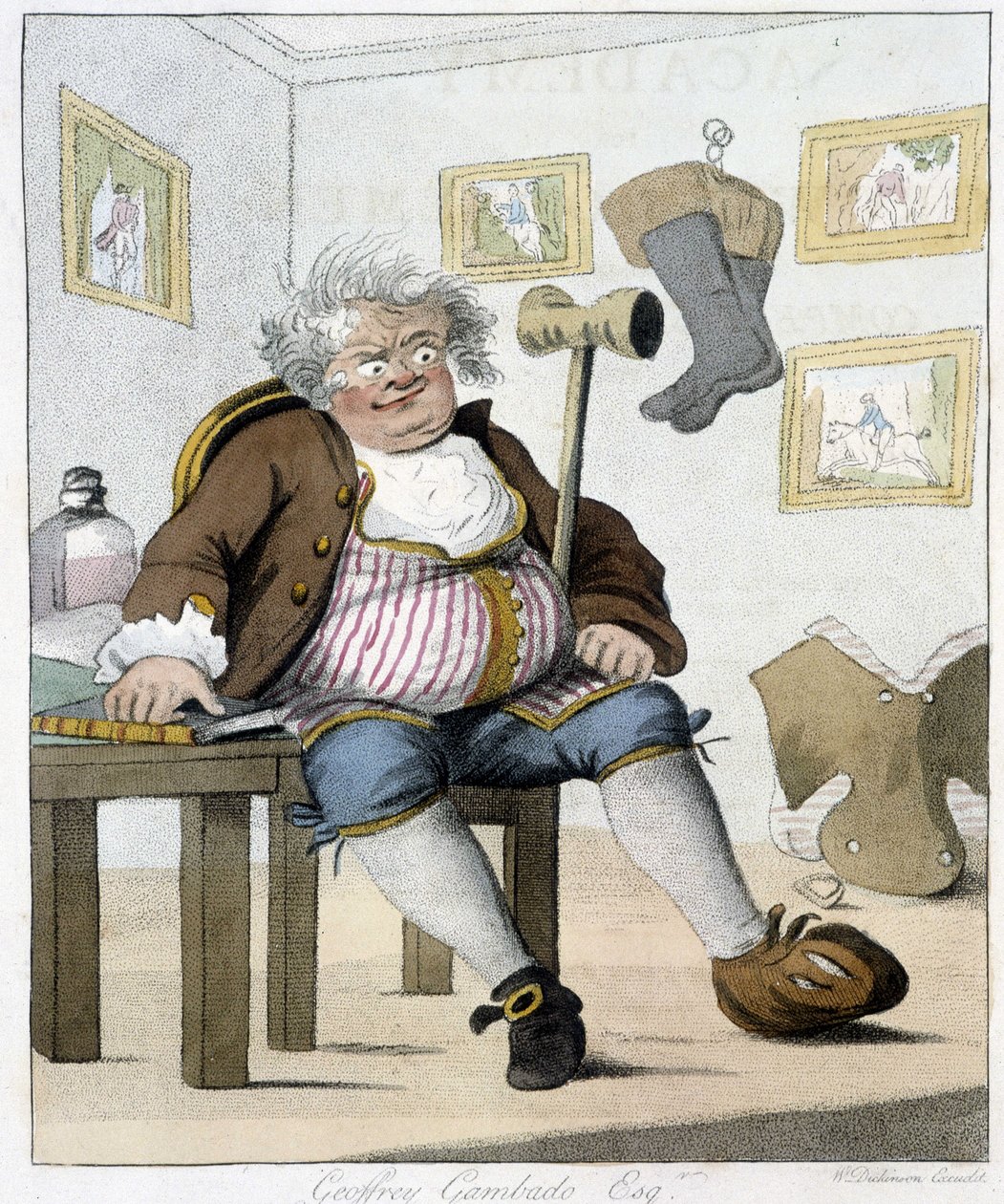 Geoffrey Gambado. In „Horse riding“ von Henri William Bunbury von Unknown artist