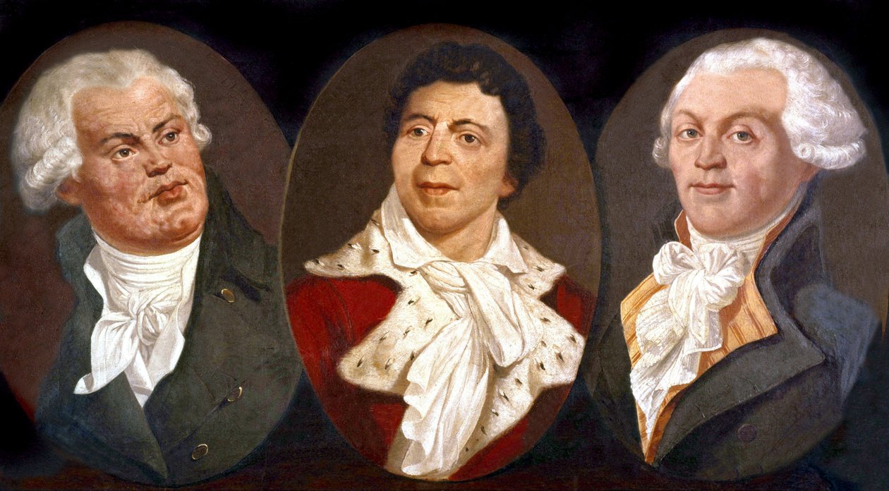Georges Jacques Danton, Jean Paul Marat und Maximilien de Robespierre, drei Hauptfiguren der Französischen Revolution von Unknown artist