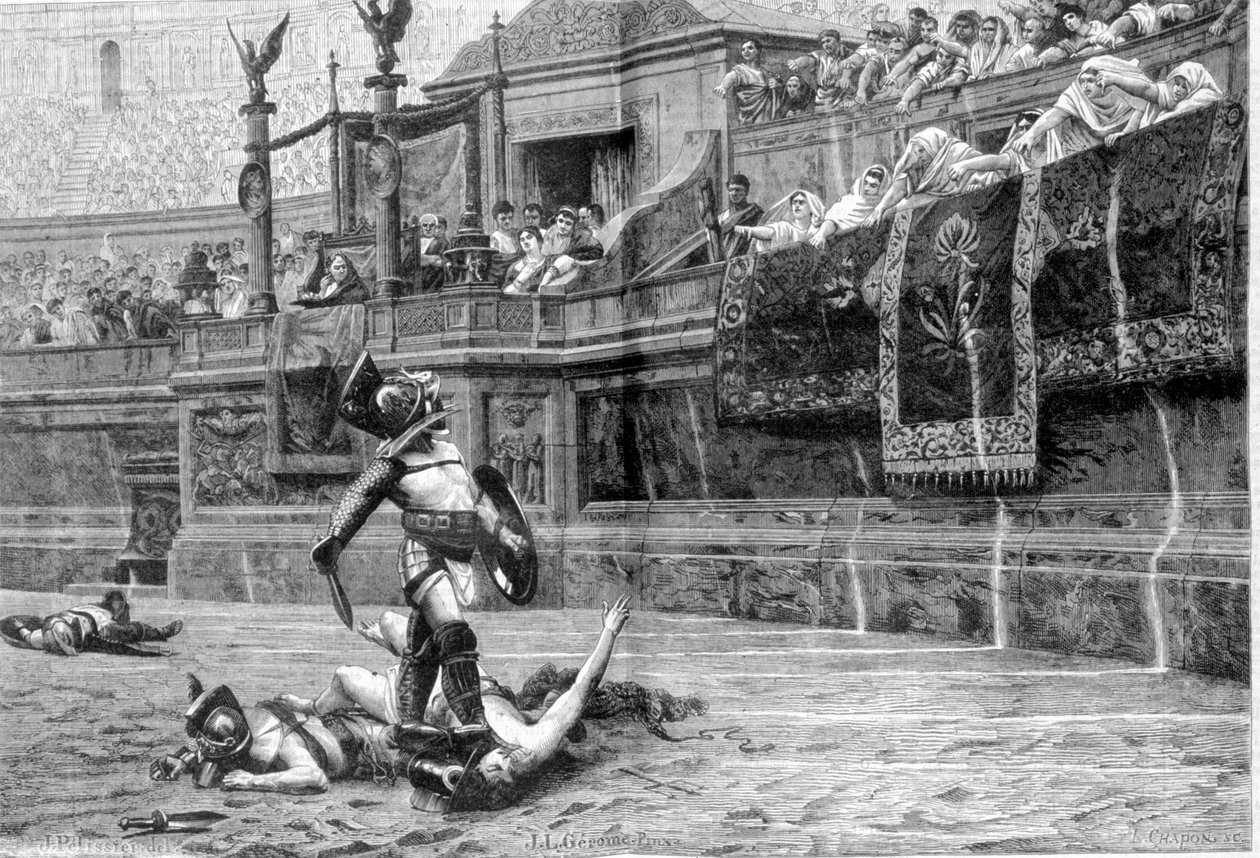 Gladiatorenkampf in römischer Zeit nach dem Gemälde von J. L. Gérôme von Unknown artist