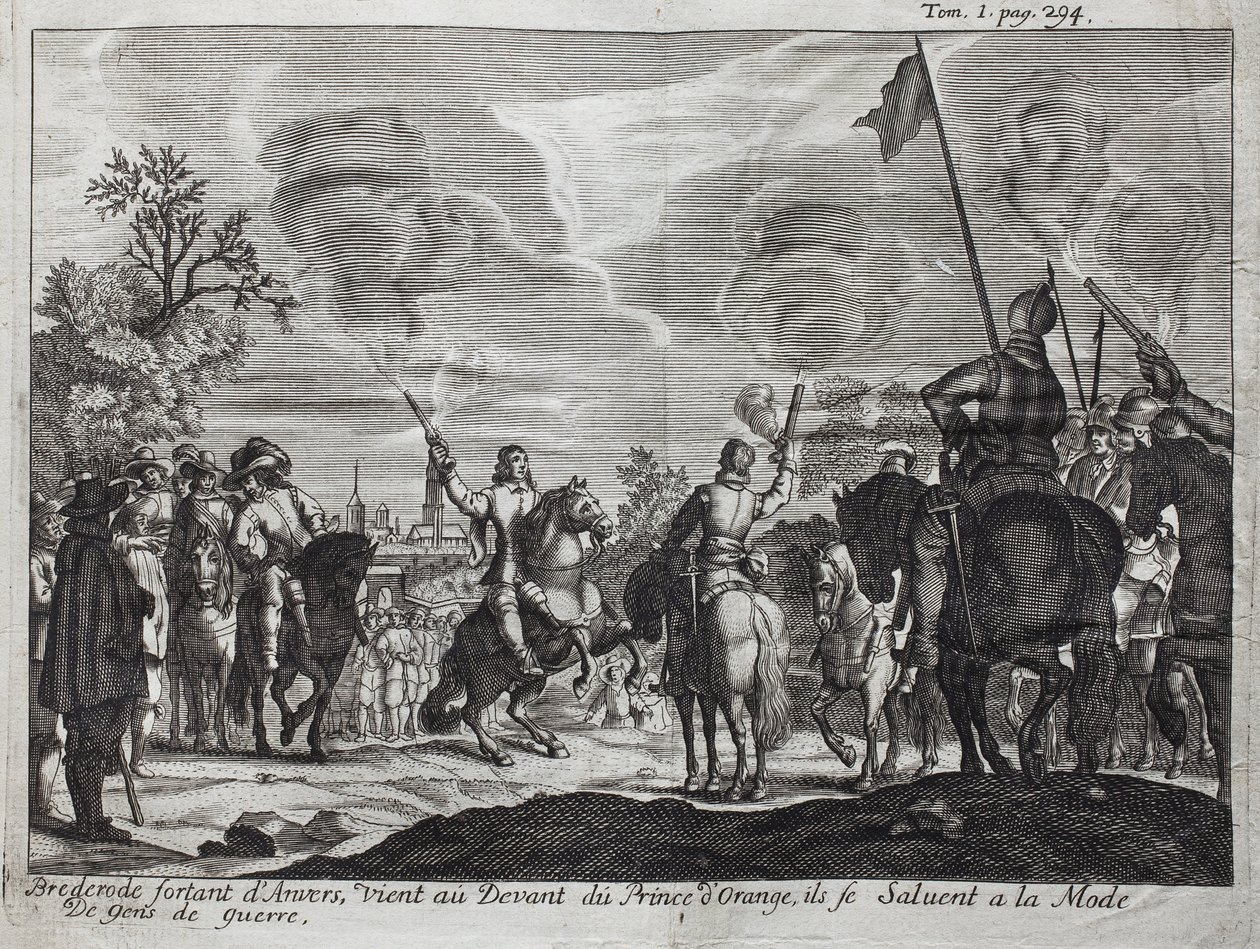 Henri, Graf von Brederode (Hendrik Graaf van Brederode) (1531-1568), verlässt Antwerpen (Niederlande), kommt vor Wilhelm I. von Oranien-Nassau (Oranje Nassau), Prinz von Oranien (oder Wilhelm der Schweiger). von Unknown artist