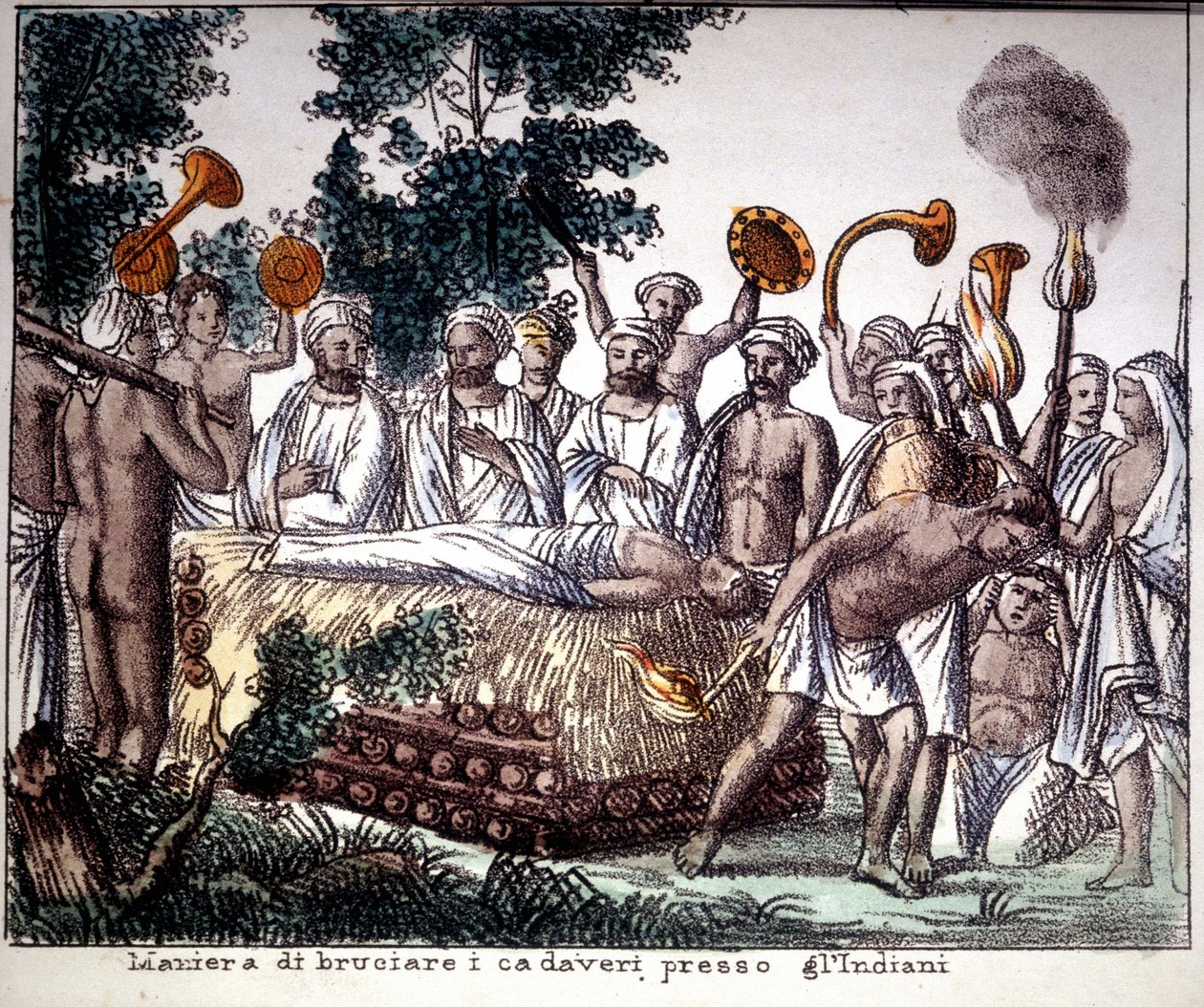 Hinduismus: Einäscherungsszene. Private Sammlung von Unknown artist