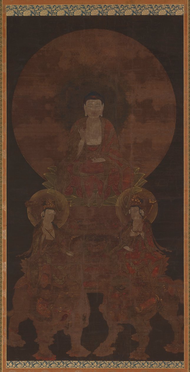 Historischer Buddha Shakyamuni mit den Bodhisattvas Fugen (Samantabhadra) und Monju (Manjushri) von Unknown artist