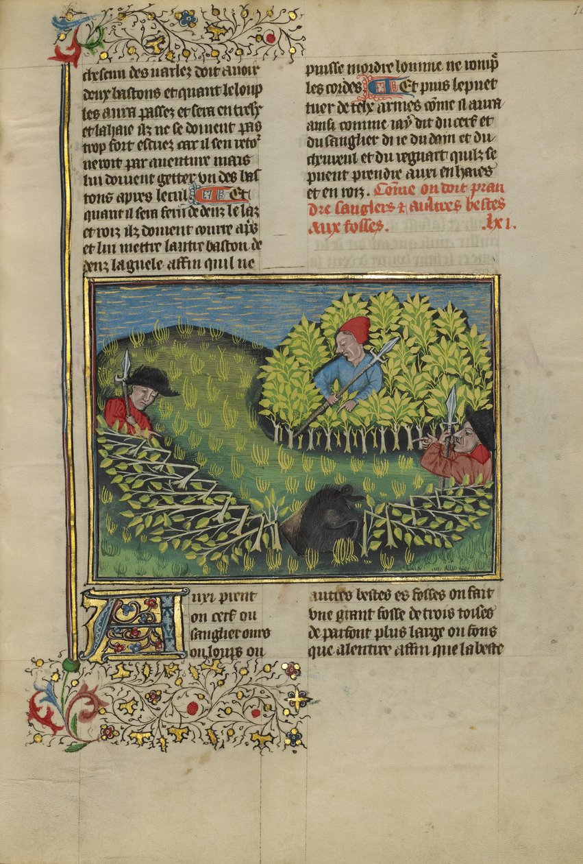 Jäger treiben einen Wildschwein in eine Grube von Unknown artist