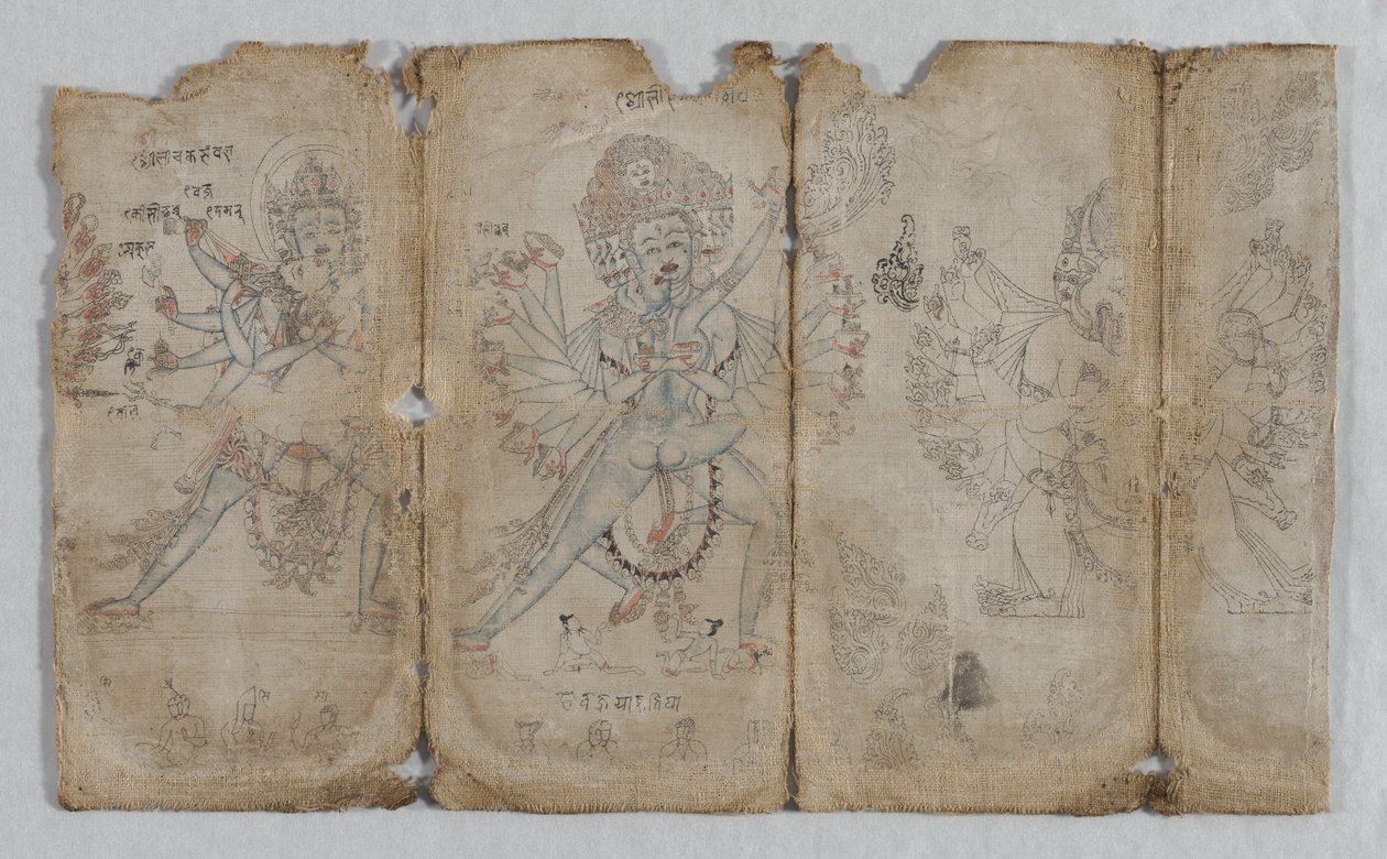 Ikonographische Zeichnungen: Chakrashamvara mit Vajravarahi, Hevajra mit Nairatmya, und Yamantaka (verso) von Unknown artist