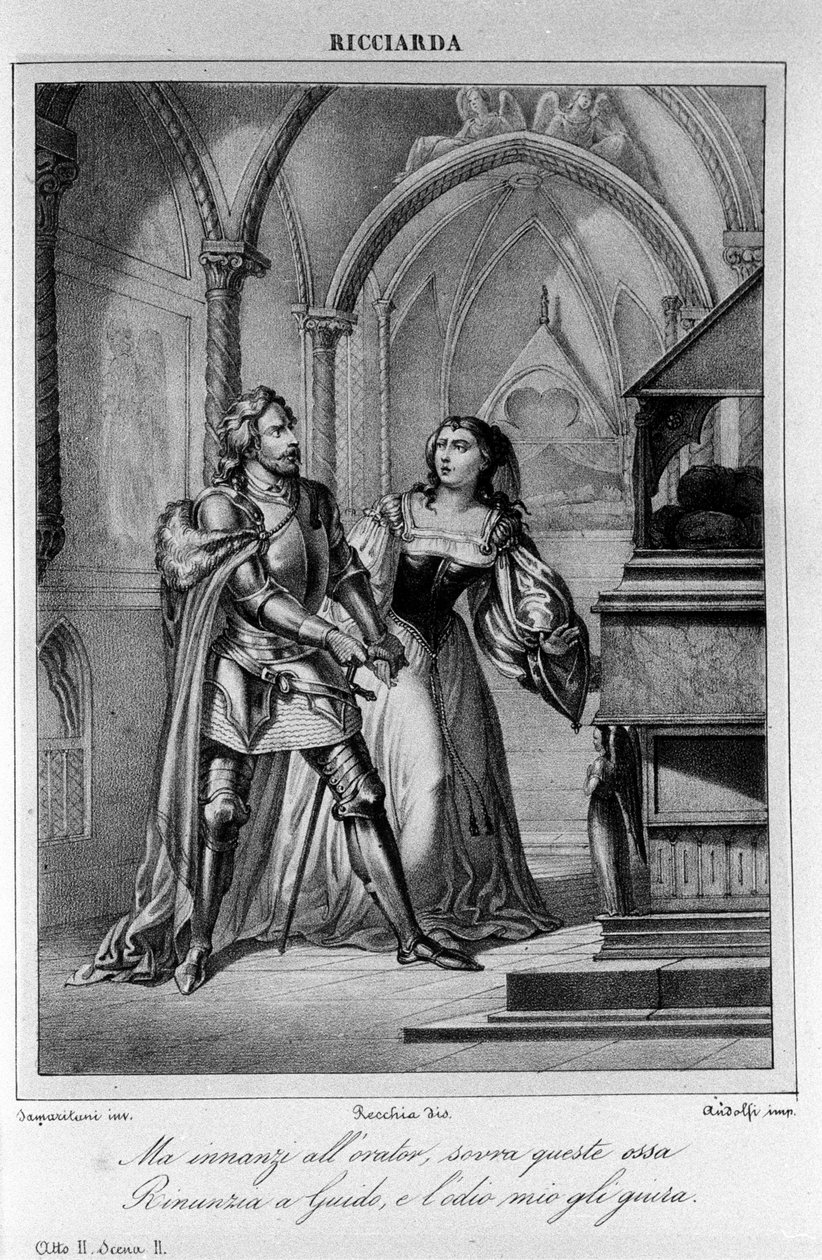 Illustration zu Szene 2 aus Akt II von „Ricciarda“ von Ugo Foscolo, 19. Jahrhundert von Unknown artist
