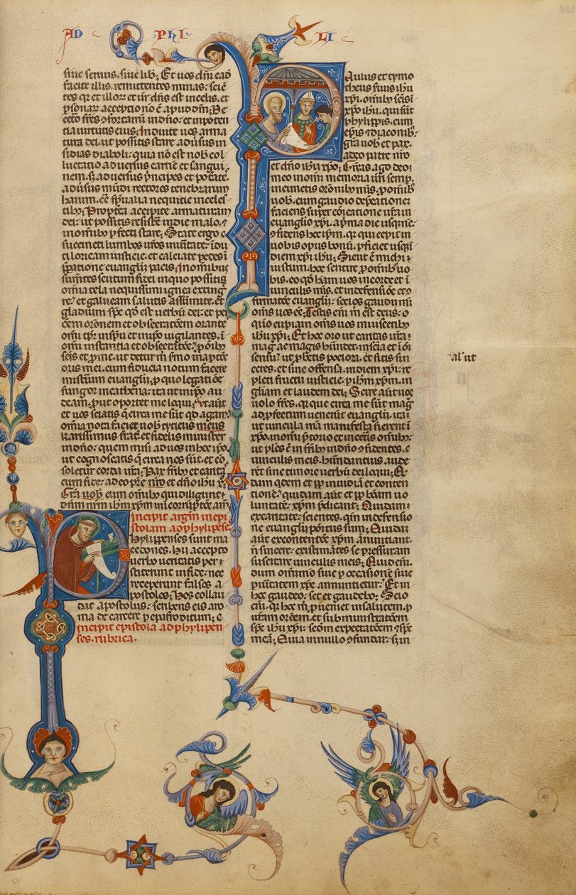 Initiale P: Heiliger Paulus; Initiale P: Ein Bischof übergibt einem Boten einen Brief von Unknown artist