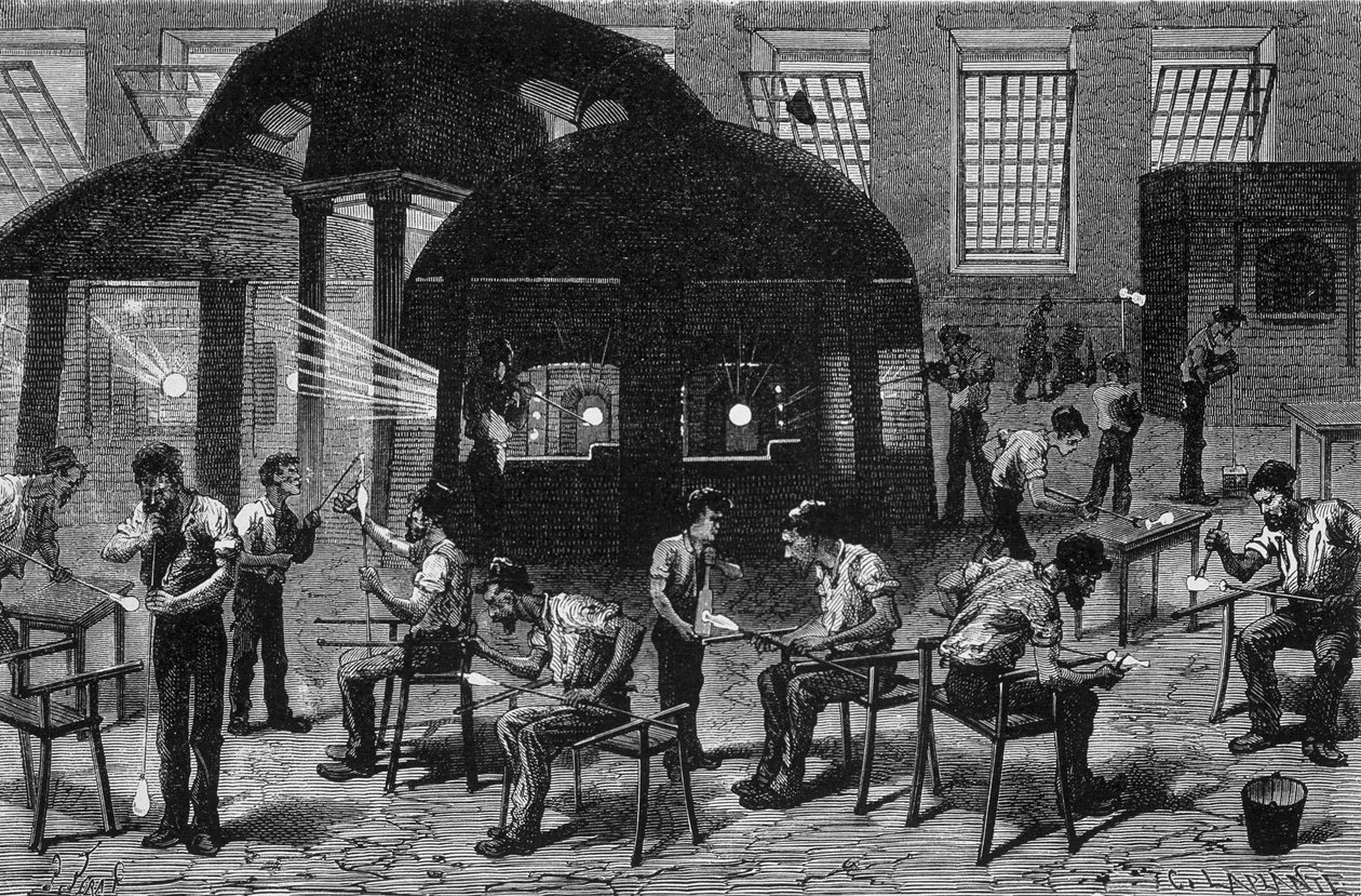 Innenansicht einer Glasfabrik, Gravur 19. Jahrhundert von Unknown artist