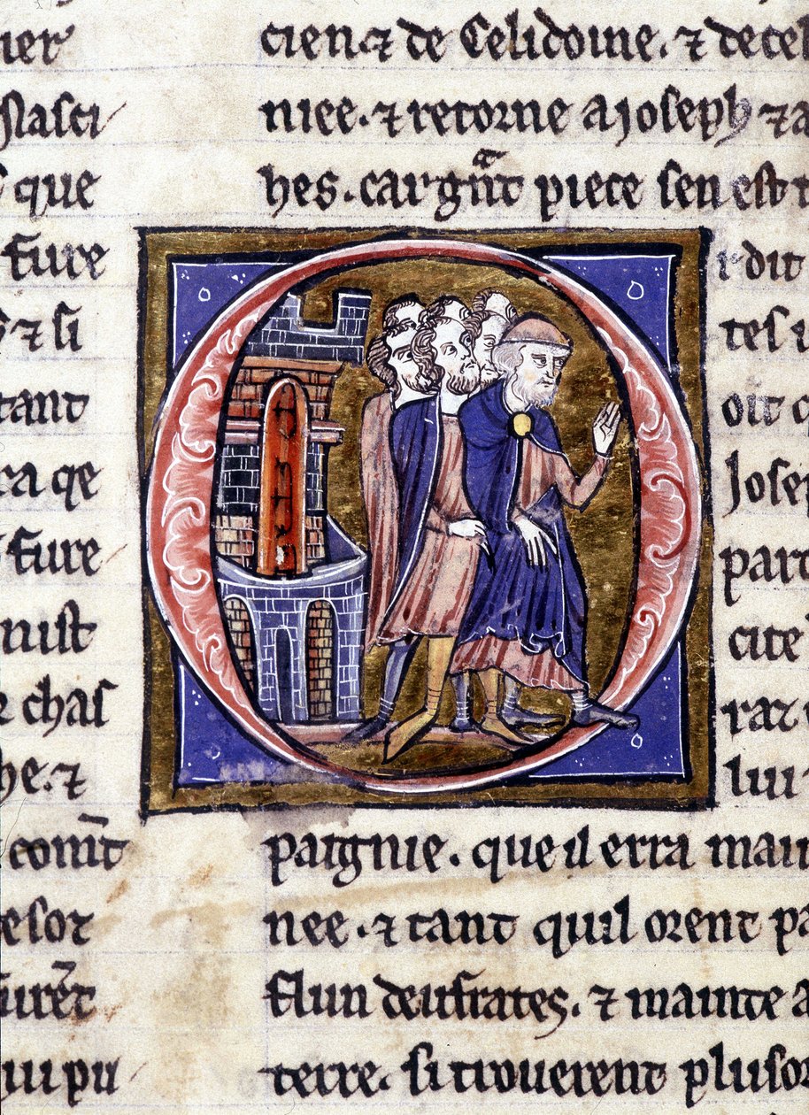Joseph von Arimathia und seine Gefolgschaft. Manuskript: Eroberung des Heiligen Grals, geschrieben 717 Jahre nach der Passion unseres Herrn. Bibliothèque municipale de Rennes, ms. 255 (Sammlung von Romanen der Tafelrunde); Paris von Unknown artist