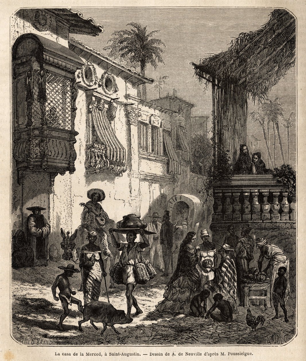 La casa de la Merced (jetzt Mercy Street) in Saint Augustine, die älteste Stadt in den Vereinigten Staaten, gegründet von den Spaniern im Jahr 1565; Hauptstraße der Stadt, klein und bevölkert, mit verschiedenen Tieren und einer einzigartigen Mischung versc von Unknown artist