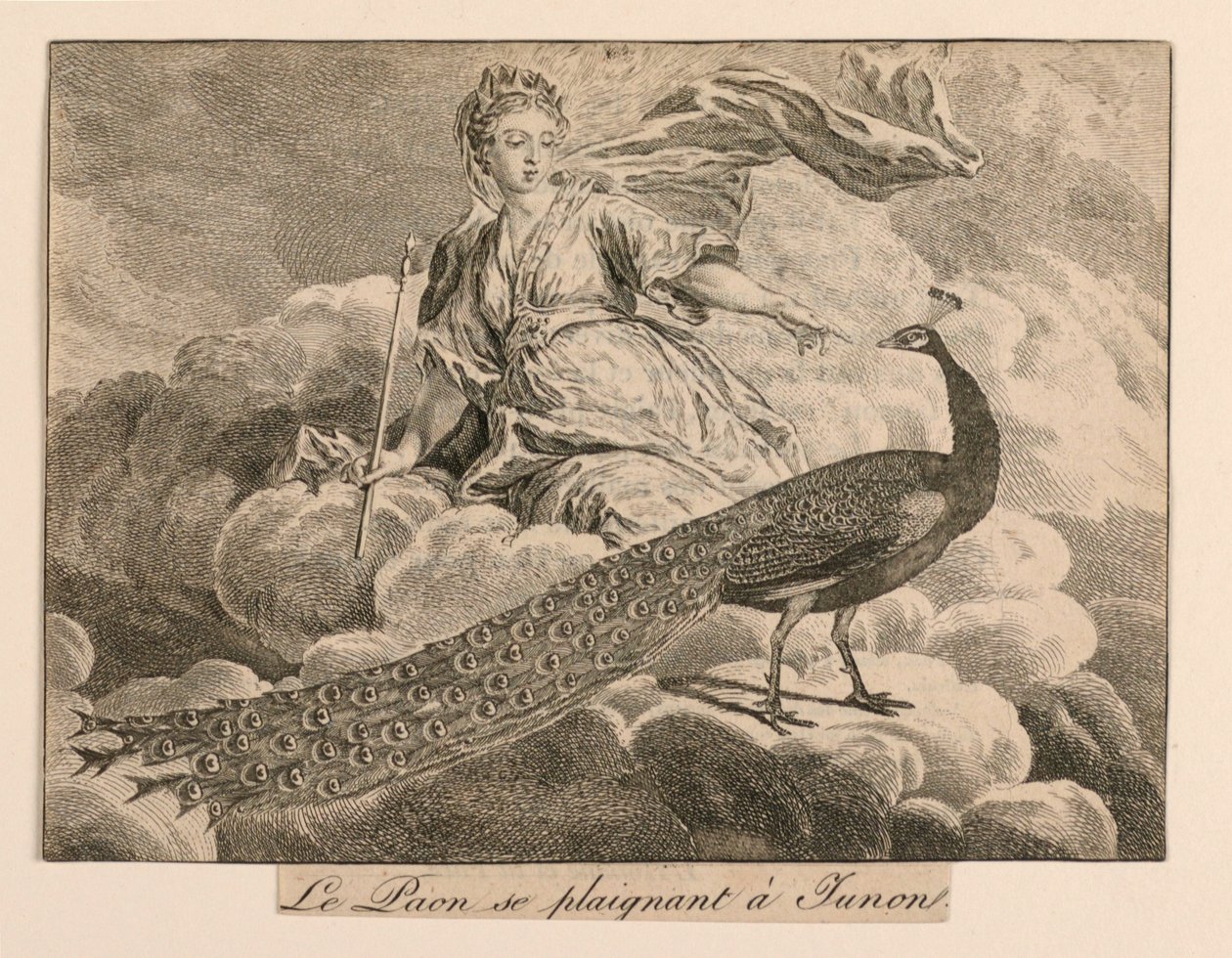 "Der Pfau beklagt sich bei Juno" aus La Fontaines Fabeln von Unknown artist