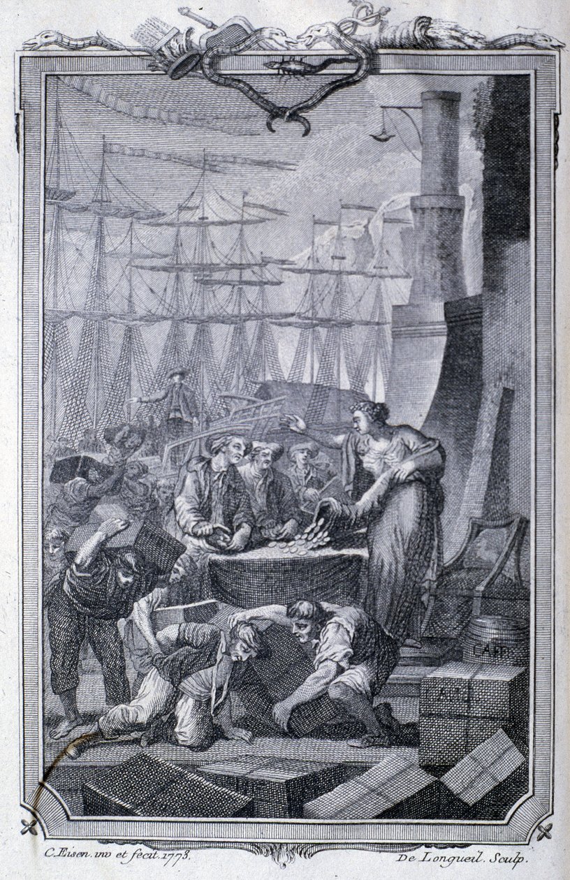 Der Handel mit den Kolonien (einschließlich Kaffee) - in „Philosophische und politische Betrachtungen über die Einrichtungen und den Handel der Europäer mit den beiden Indien“ von G.T. Raynal, ed. Pellet, Genf von Unknown artist